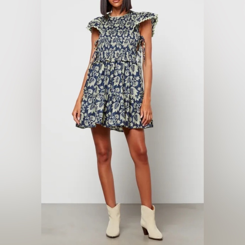NWT Sea New York Women's Linda Short Sleeve Smocked Dress - Blue. Size‎ XS